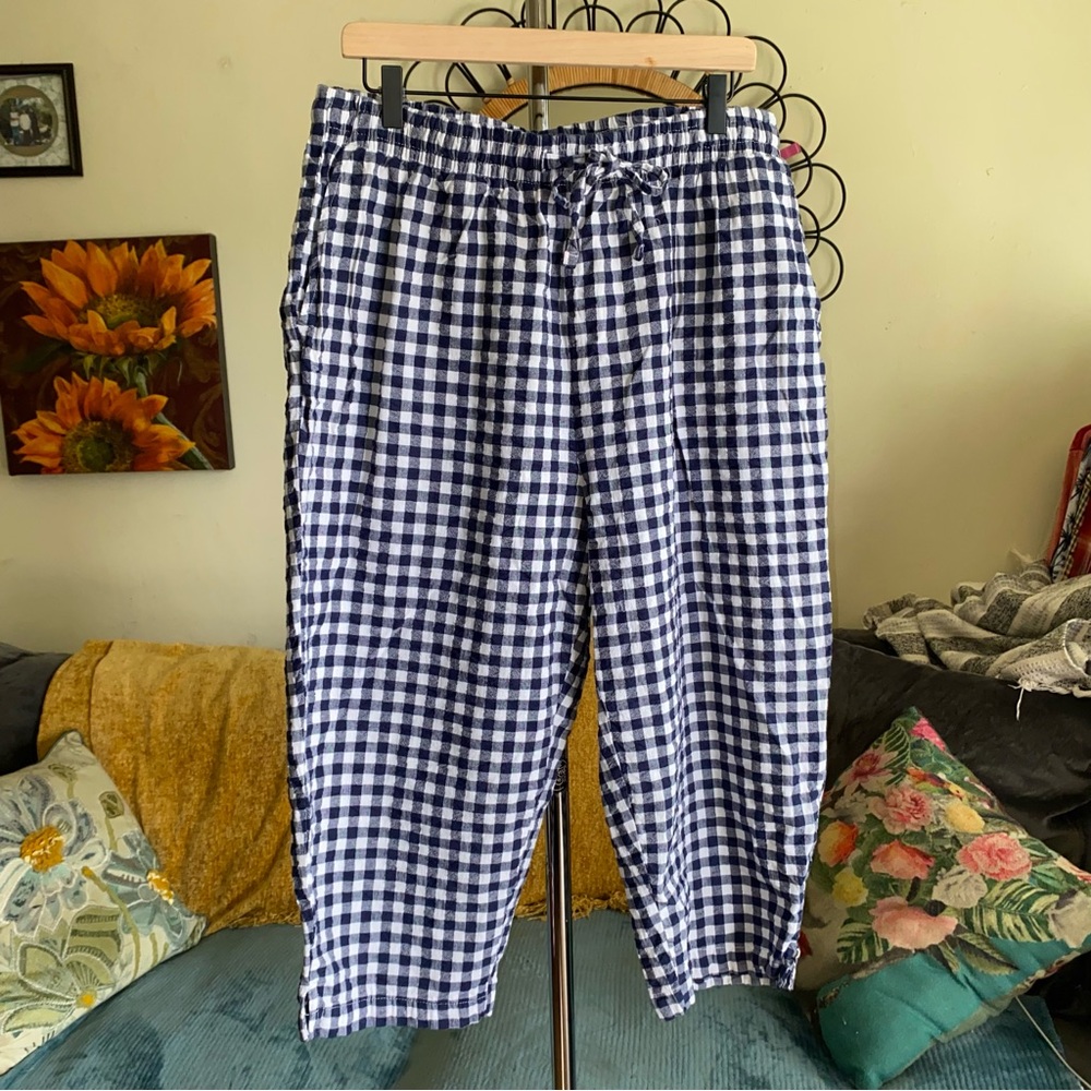 Woman Within Navy and White Gingham Capris